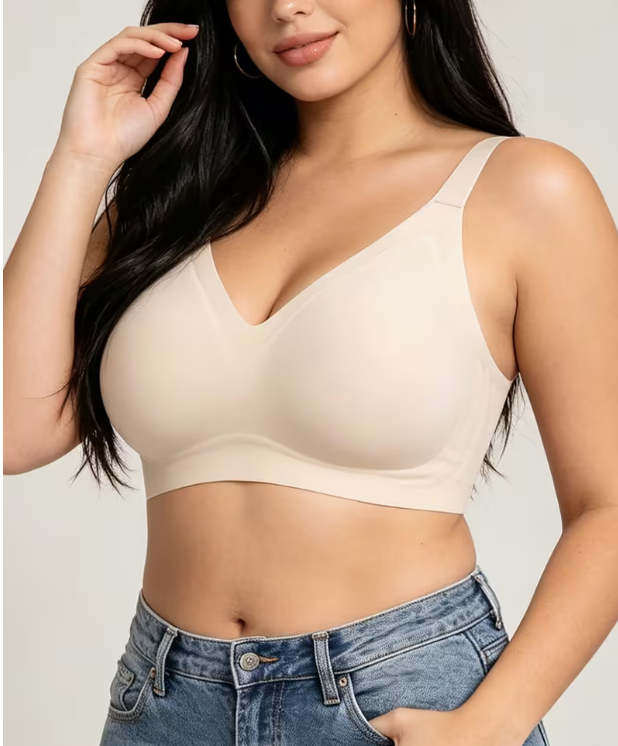Cream seamfree wireless smoothing bra front view