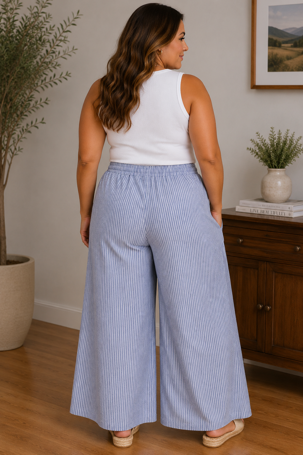 Seaside Stroll Blue Stripe Wide Leg Pants