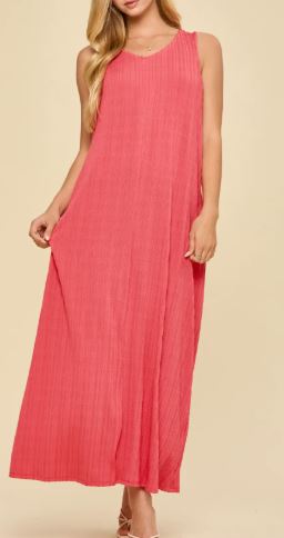 Flowy Textured Sleeveless Maxi Dress for Women