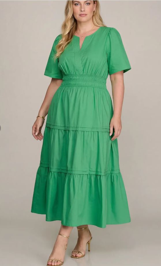 Tiered Midi Dress with Sleeves