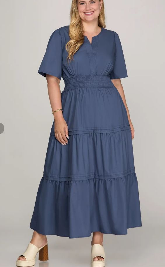 Tiered Midi Dress with Sleeves
