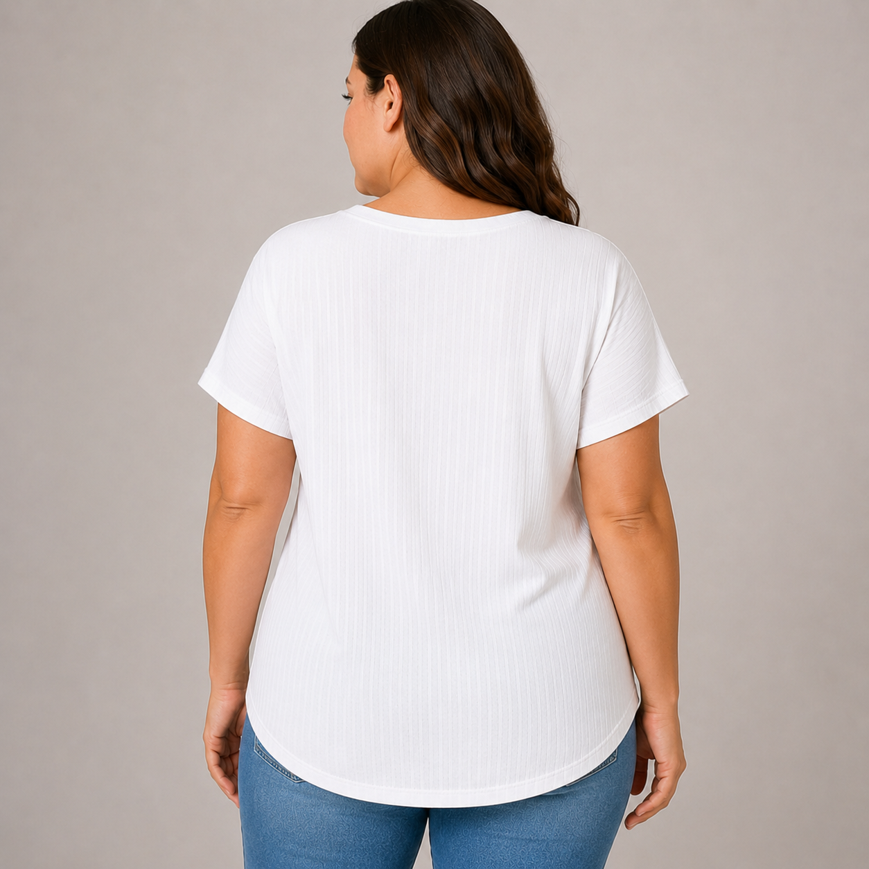 White Ribbed Crew Neck T-Shirt
