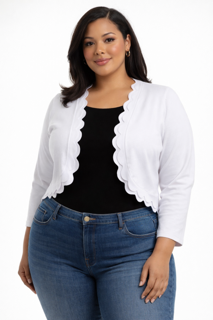 Women's Cropped Scalloped Edge Shrug