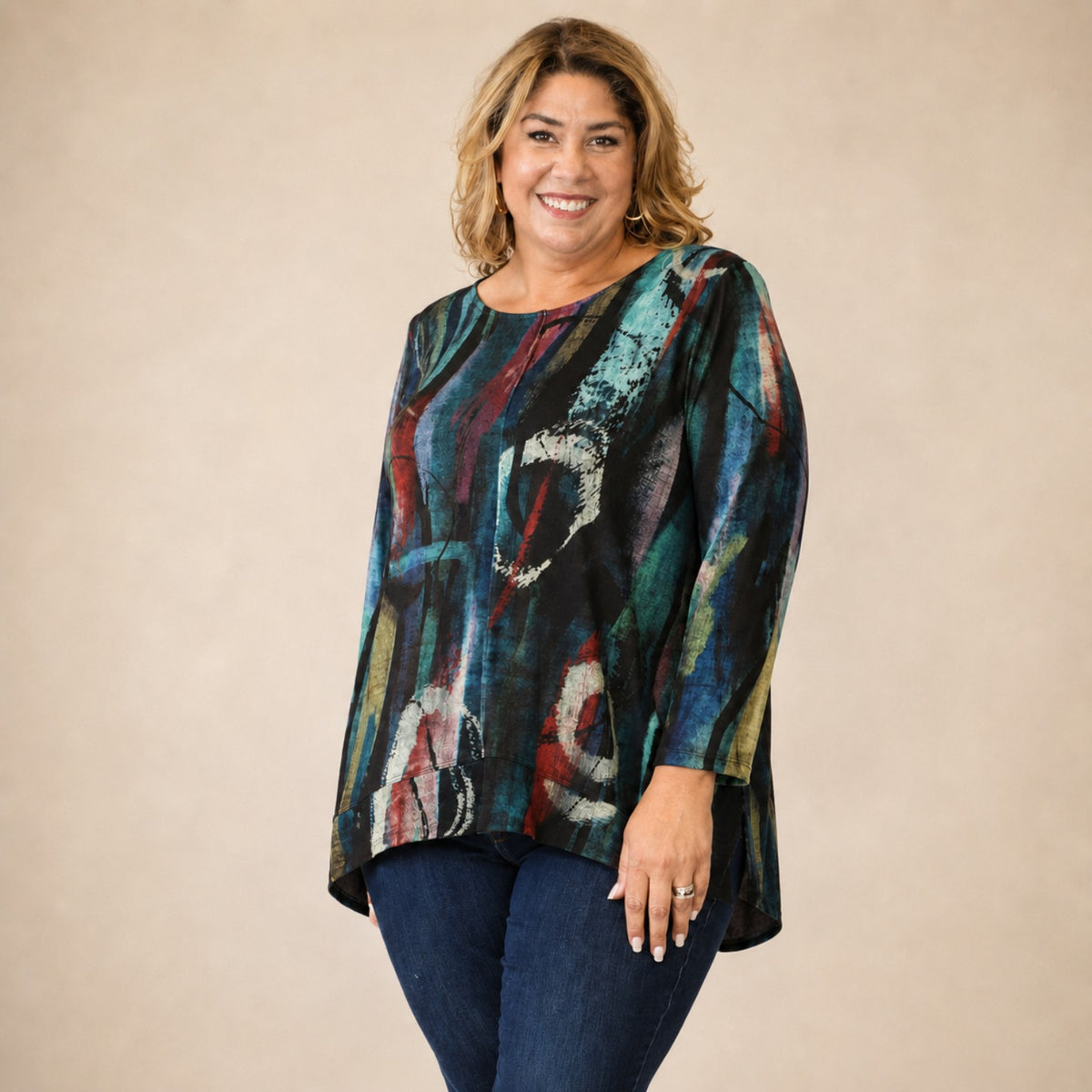 Windsor French brushed knit side-slit top front view