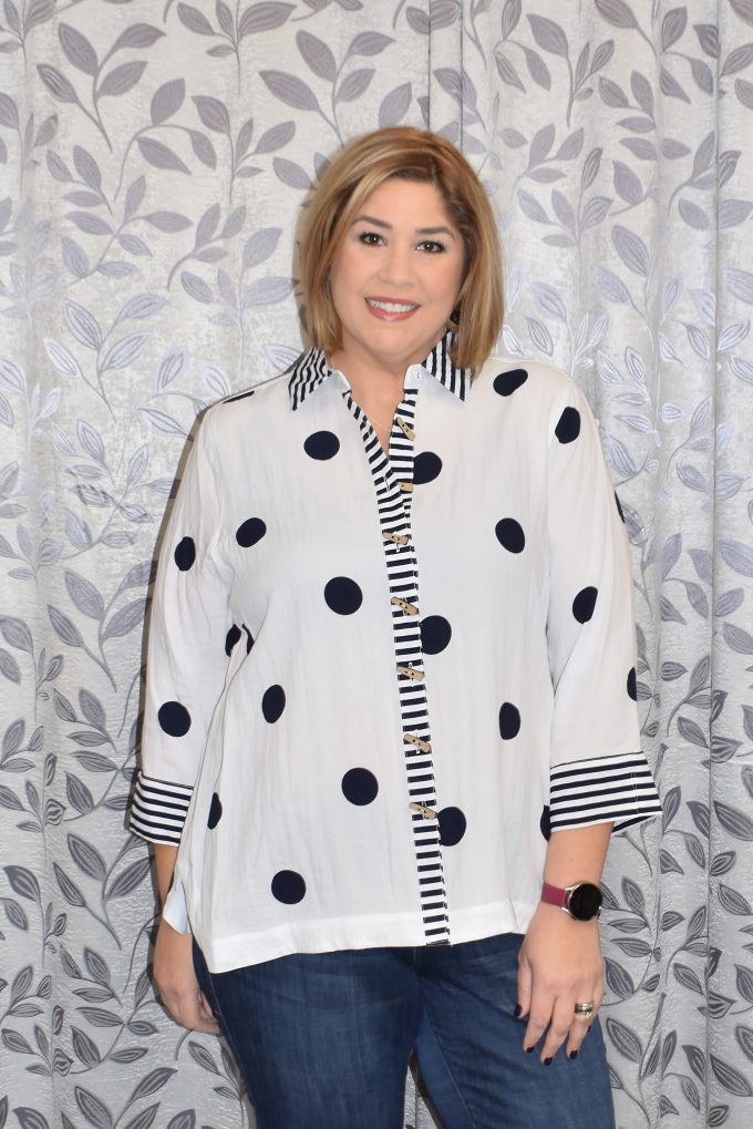 Plus Mid Size Dottie Button Down Blouse