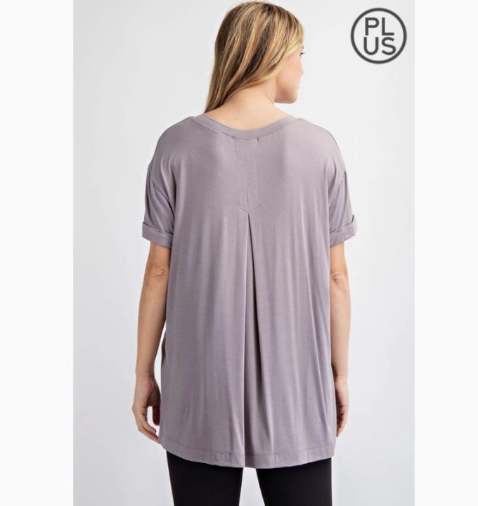 Plus V-Neck Rolled Sleeve Top (6 colors)