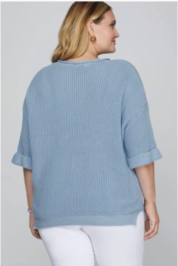 Plus Half Sleeve Notched Collar Spring Sweater