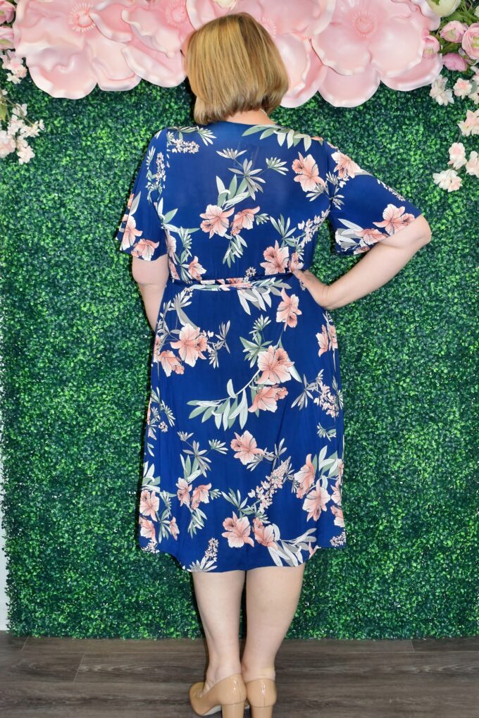 Plus Size Navy Coral Fit And Flair Dress