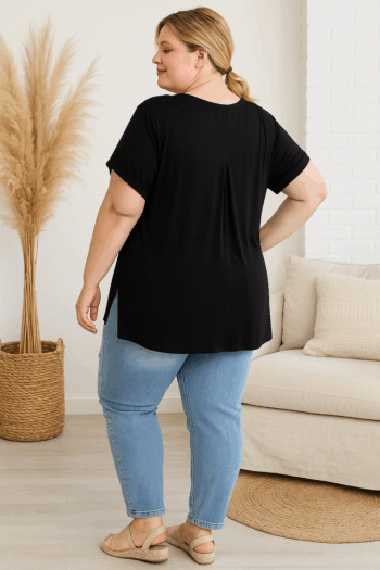 Plus V-Neck Rolled Sleeve Top