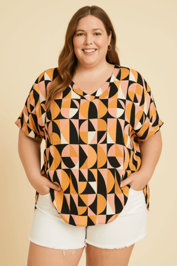 Plus Size Retro Short Sleeve Top