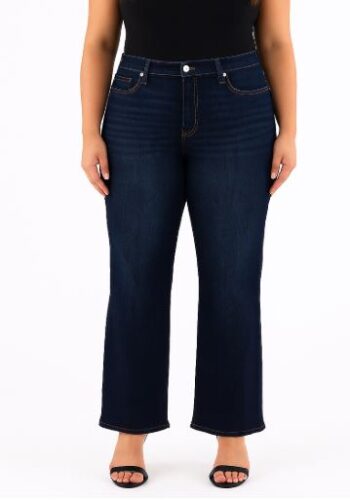 Front view of RFM Hailey Straight Leg Jeans in dark wash, plus size model wearing denim in sizes 14W–24W.