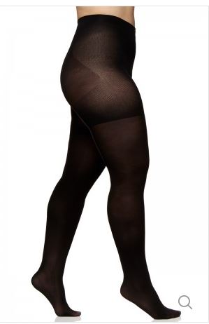Close-up of Berkshire Easy On 40 Denier Plus Size Tights featuring a cooling control top, stretch waistband, and smooth microfiber legs designed for comfortable, all-day wear.