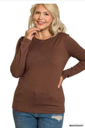 Mahogany Brushed Microfiber Long Sleeve Tee – Plus & Midsize
