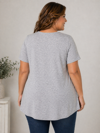 Back view of women’s A-line t shirt with soft fabric and relaxed fit