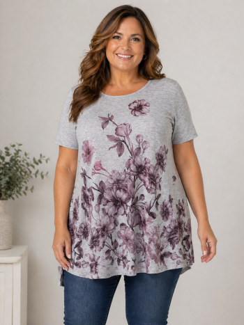 Floral t shirt women with flowy A-line fit styled for everyday outfits
