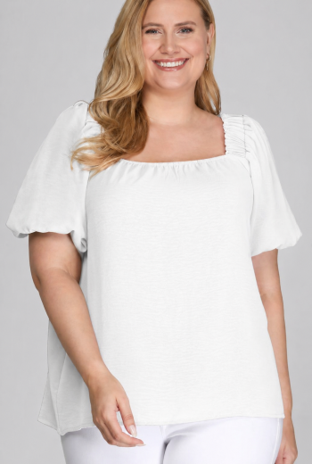 White airflow blouse for women with square neckline styled for everyday and work outfits