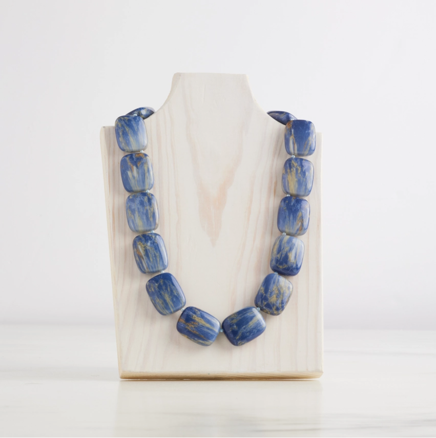 Blue lapis-inspired Hot Girls Pearls cooling necklace with rectangular beads offering wearable cooling comfort and stylish summer fashion.