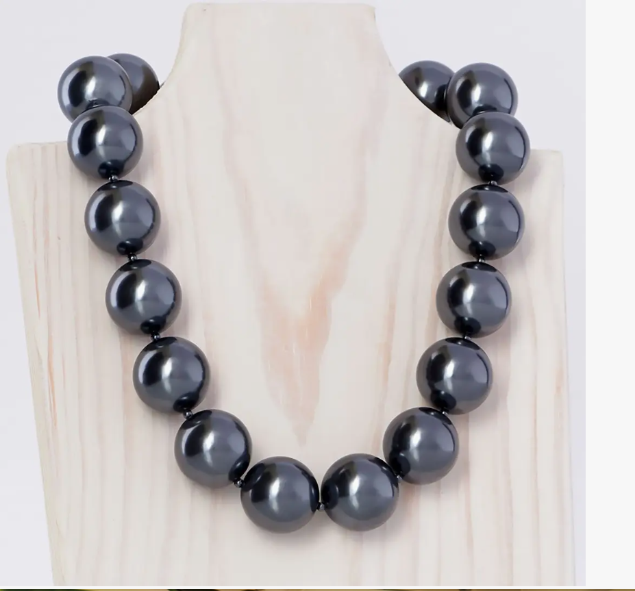 Gray Hot Girls Pearls cooling necklace featuring oversized pearl-style beads designed to provide stylish cooling relief from hot flashes and summer heat.