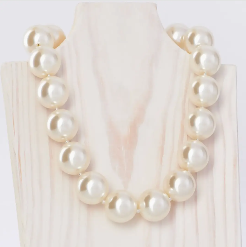 Classic ivory Hot Girls Pearls cooling necklace with oversized pearl beads for elegant cooling relief during hot flashes and warm weather.