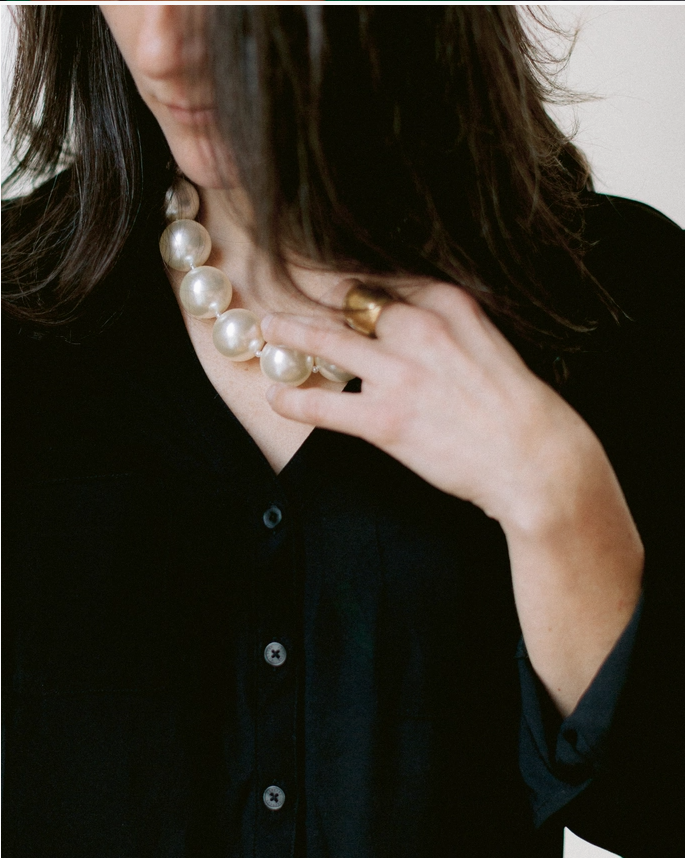Classic ivory Hot Girls Pearls cooling necklace with oversized pearl beads for elegant cooling relief during hot flashes and warm weather.