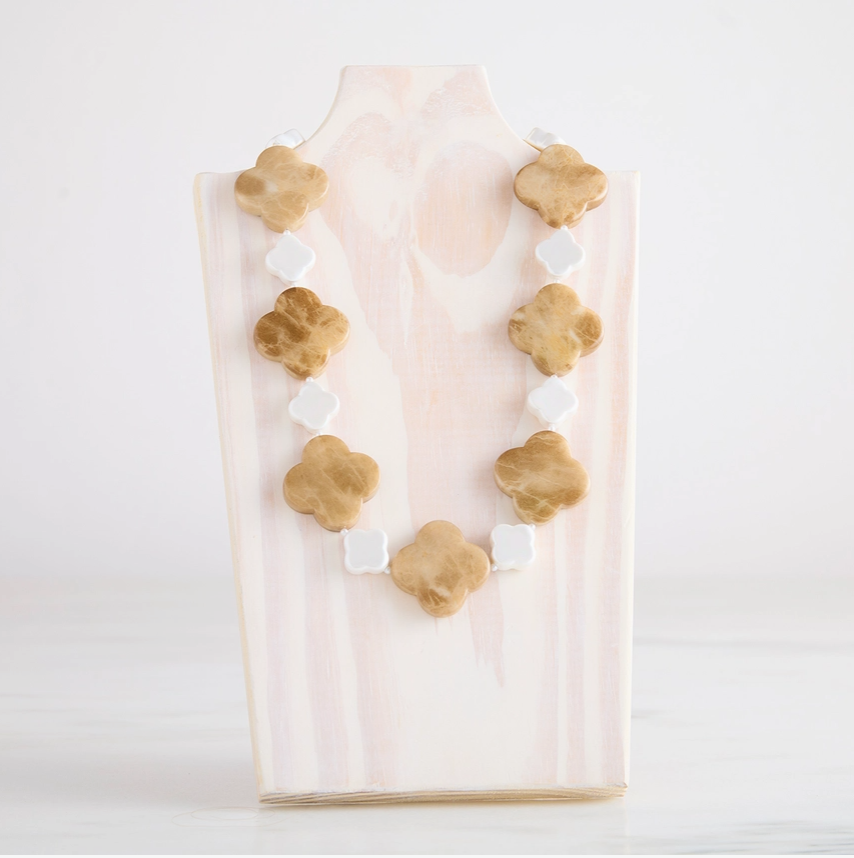 Neutral sand clover Hot Girls Pearls cooling necklace featuring oversized floral-inspired beads with reusable cooling technology.